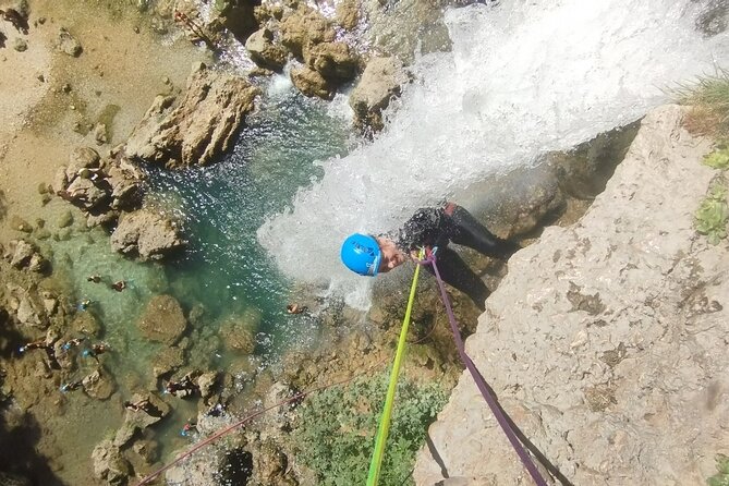 Canyoning experience in Barranco del Gorgo de la Escalera - The 25-Meter Waterfall Abseil, the Moment Everyone Watches