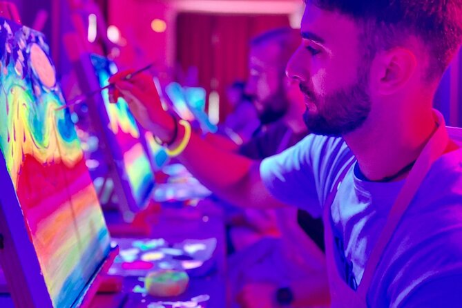 Paint a neon fluorescent picture while drinking unlimited wine - The Neon Painting Setup, and Why Fluorescent Colors Feel Different