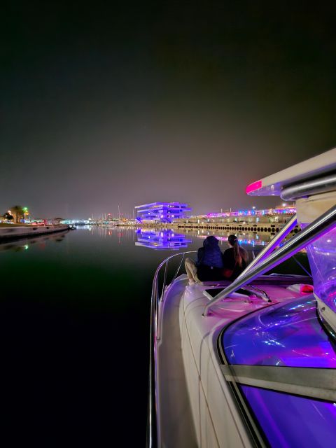 Valencia: Night Cruise with Free Drink - La Marina de València at night: port lights you can actually see