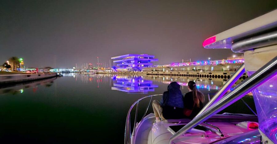 Valencia: Night Cruise with Free Drink - From the orange Wavepol office to the Marina boat